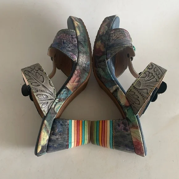 Spring Step Colorful Floral Heeled Sandals - Picture 6 of 10